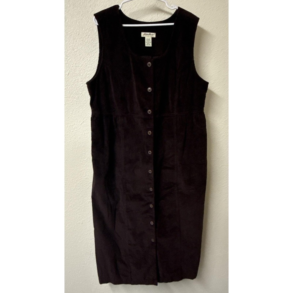 Vtg Eddie Bauer XL Jumper Dress Corduroy‎ Pinafore Pockets Modest Lagan Teacher
